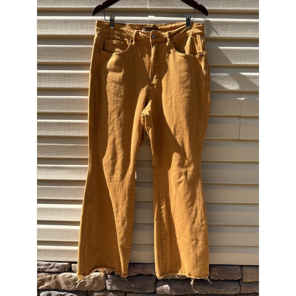 Judy Blue Mustard Yellow Garment Dyed Wide Leg High‎ Rise Pants 14W